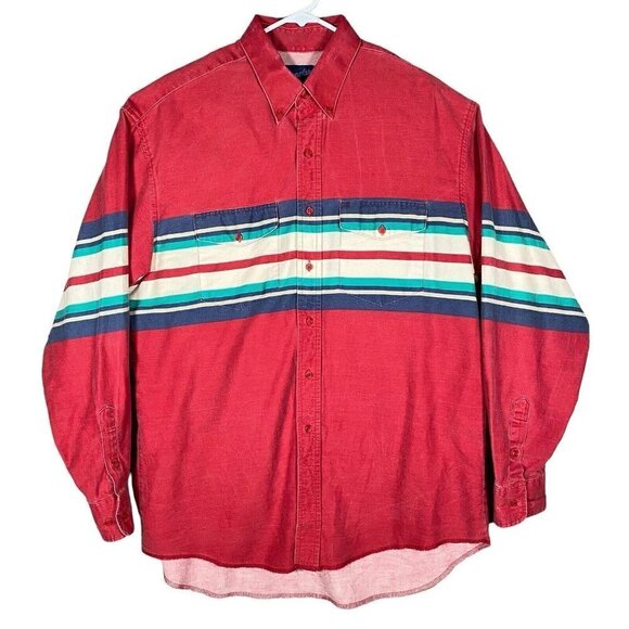 Vintage Wrangler Brushpopper Shirt 17.5 X-Long Tails Red Striped Western Cowboy